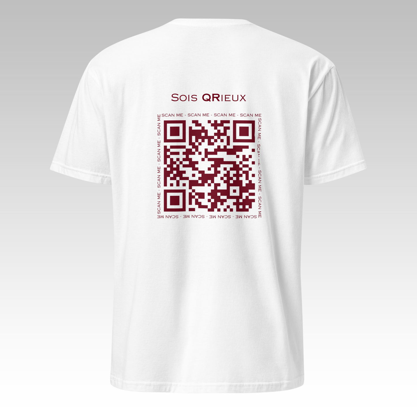 T-Shirt "Sois QRieux" Blanc/Bordeaux