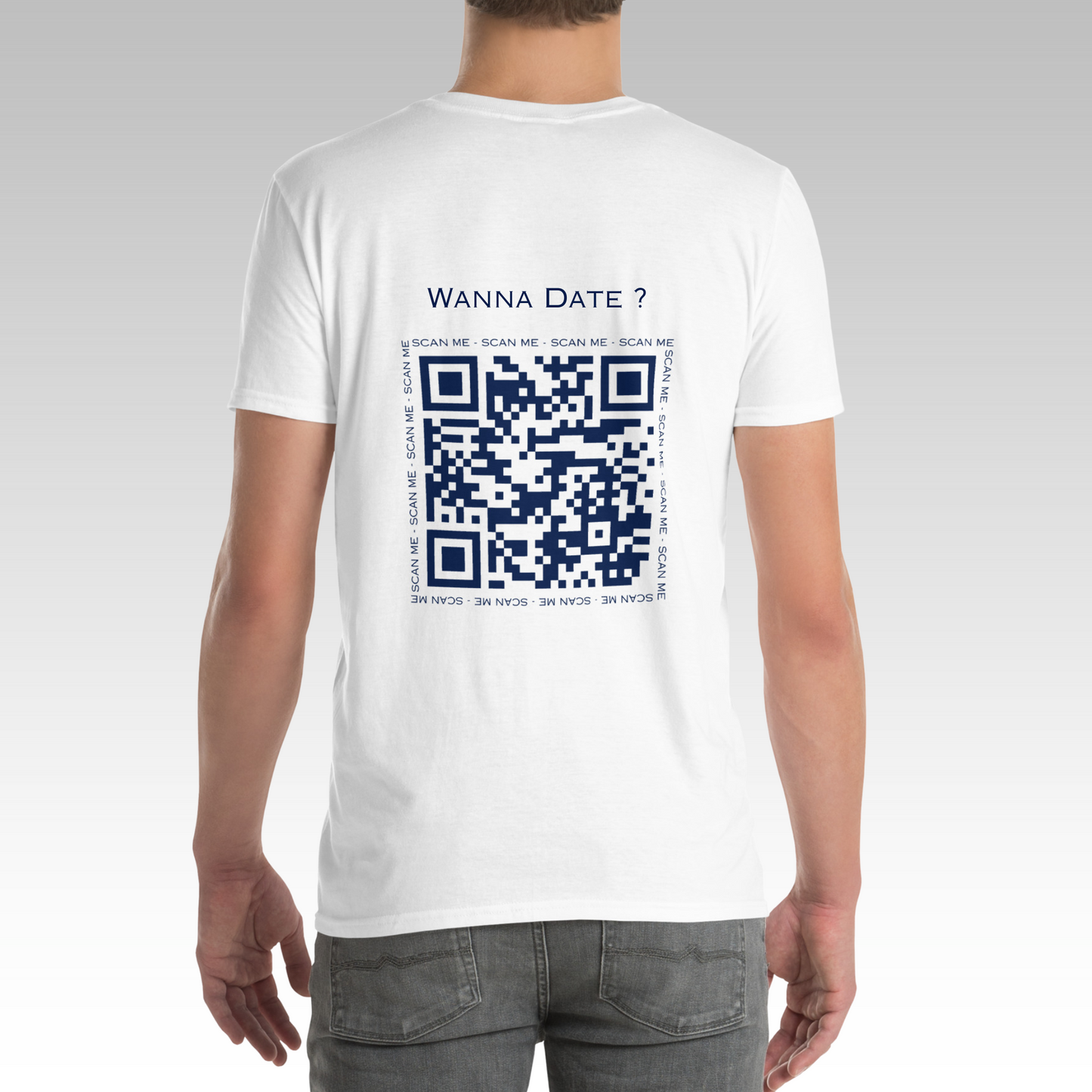 T-Shirt "Wanna Date ?" Blanc/Bleu