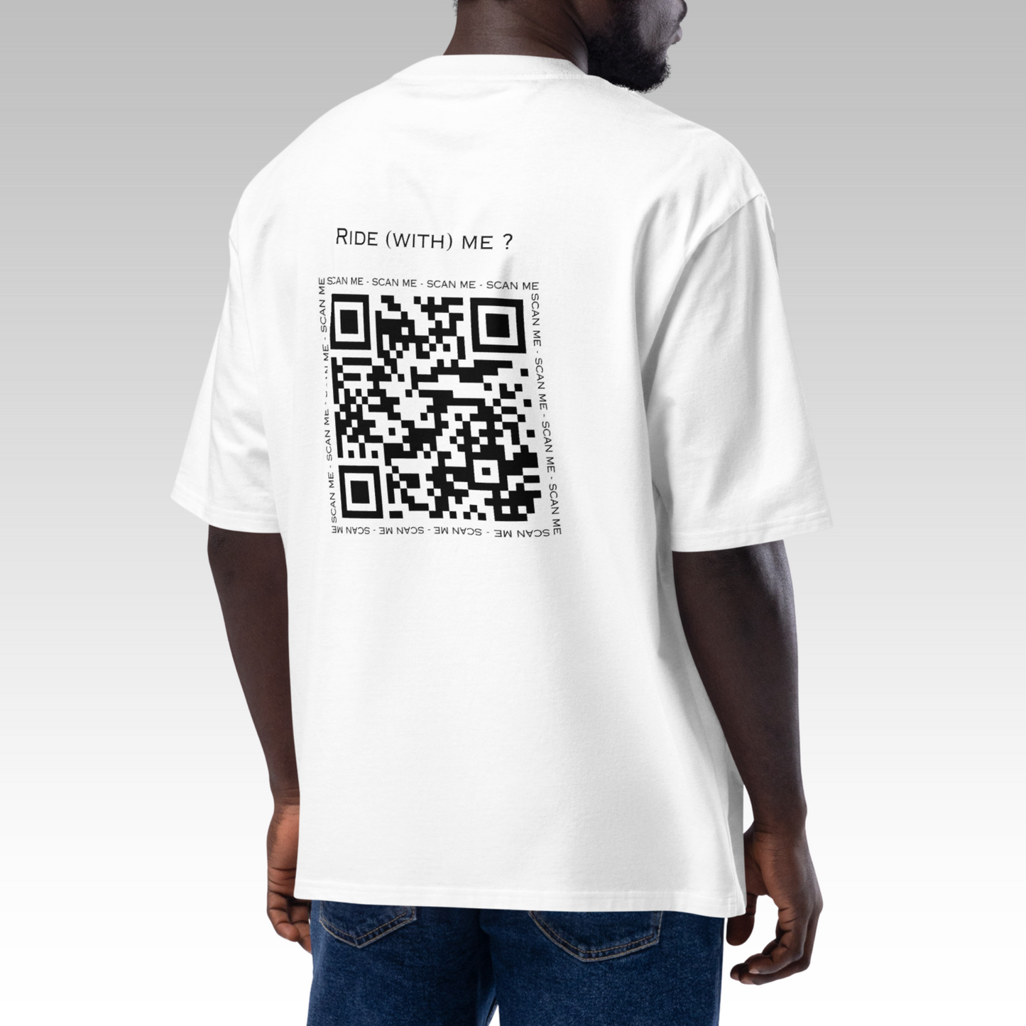 T-Shirt Oversize "Ride (with) Me?" Blanc