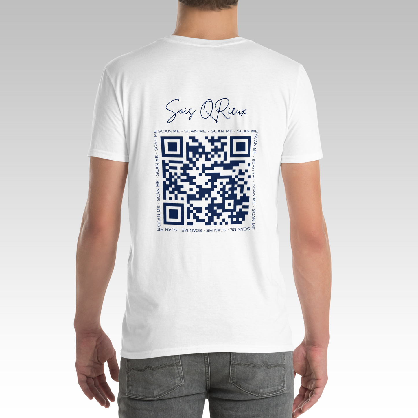 T-Shirt "Sois QRieux" Blanc/Bleu