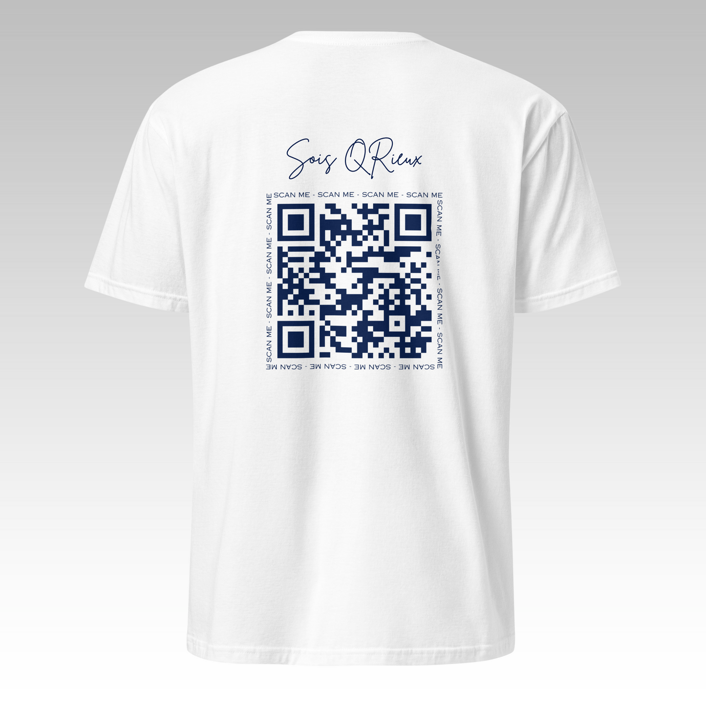 T-Shirt "Sois QRieux" Blanc/Bleu