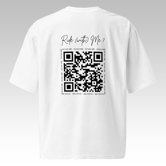 T-Shirt Oversize "Ride (with) Me?" Blanc