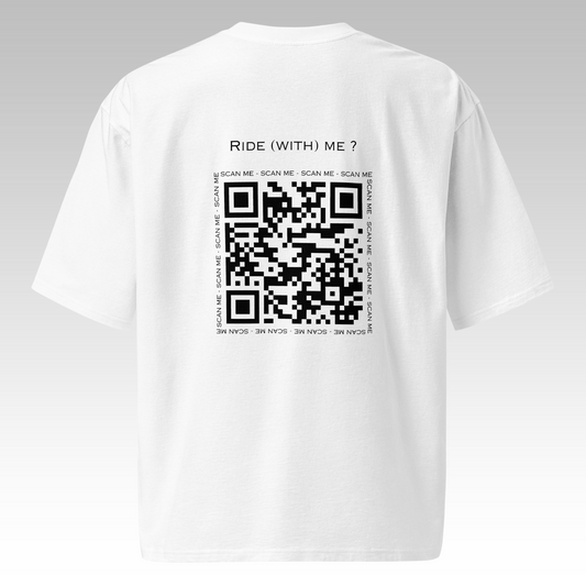 T-Shirt Oversize "Ride (with) Me?" Blanc